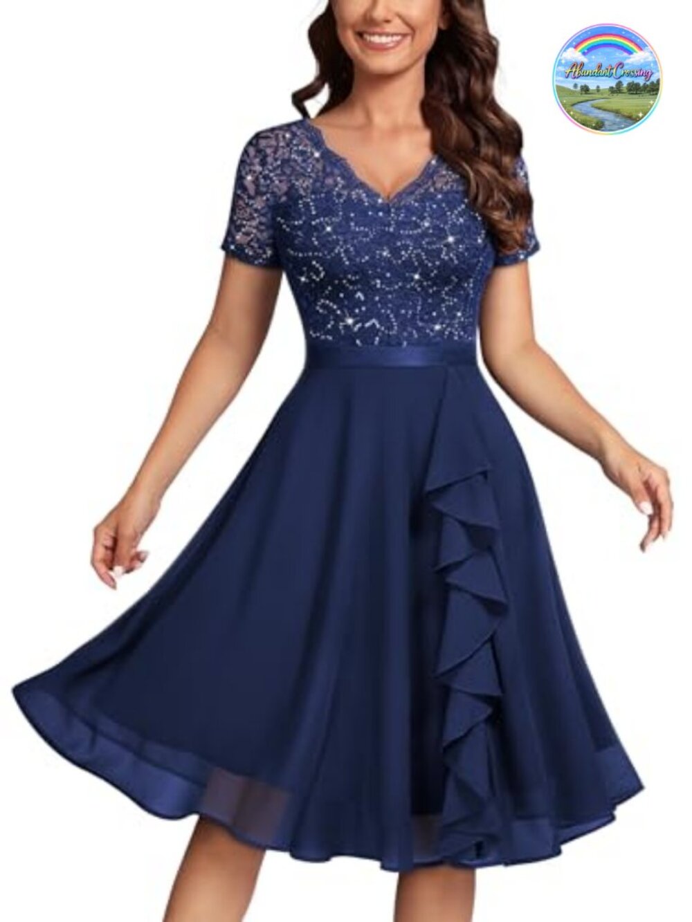 MISSMAY Womens Sequin Lace A-Line Cocktail Party Dress